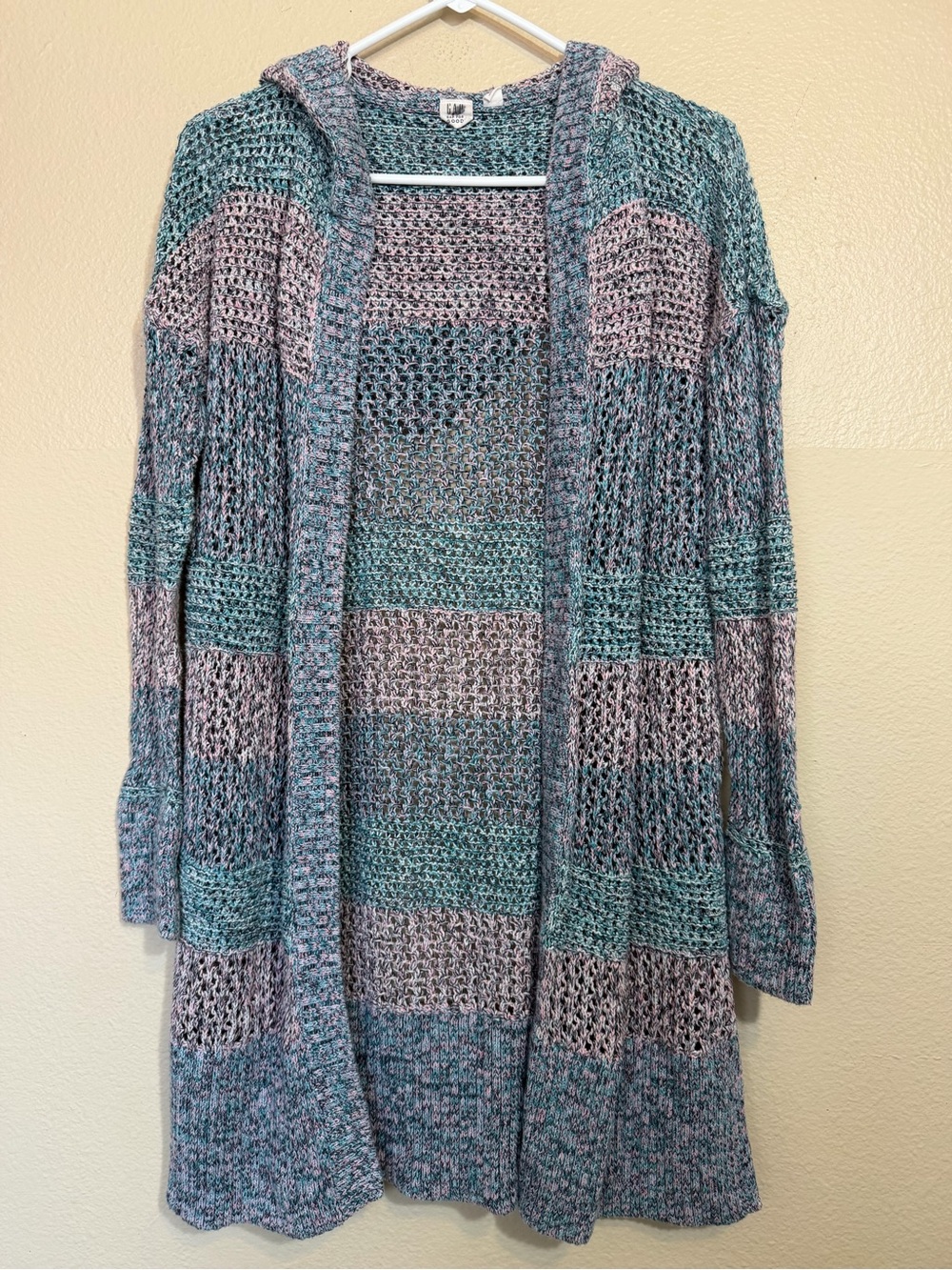 Gap for Good Open-Front Hooded Knit Cardigan Sweater - Teal & Mauve medium